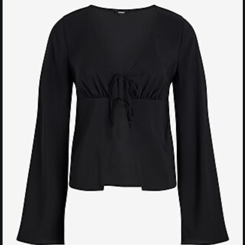 V-neck kimono sleeve double tie front top